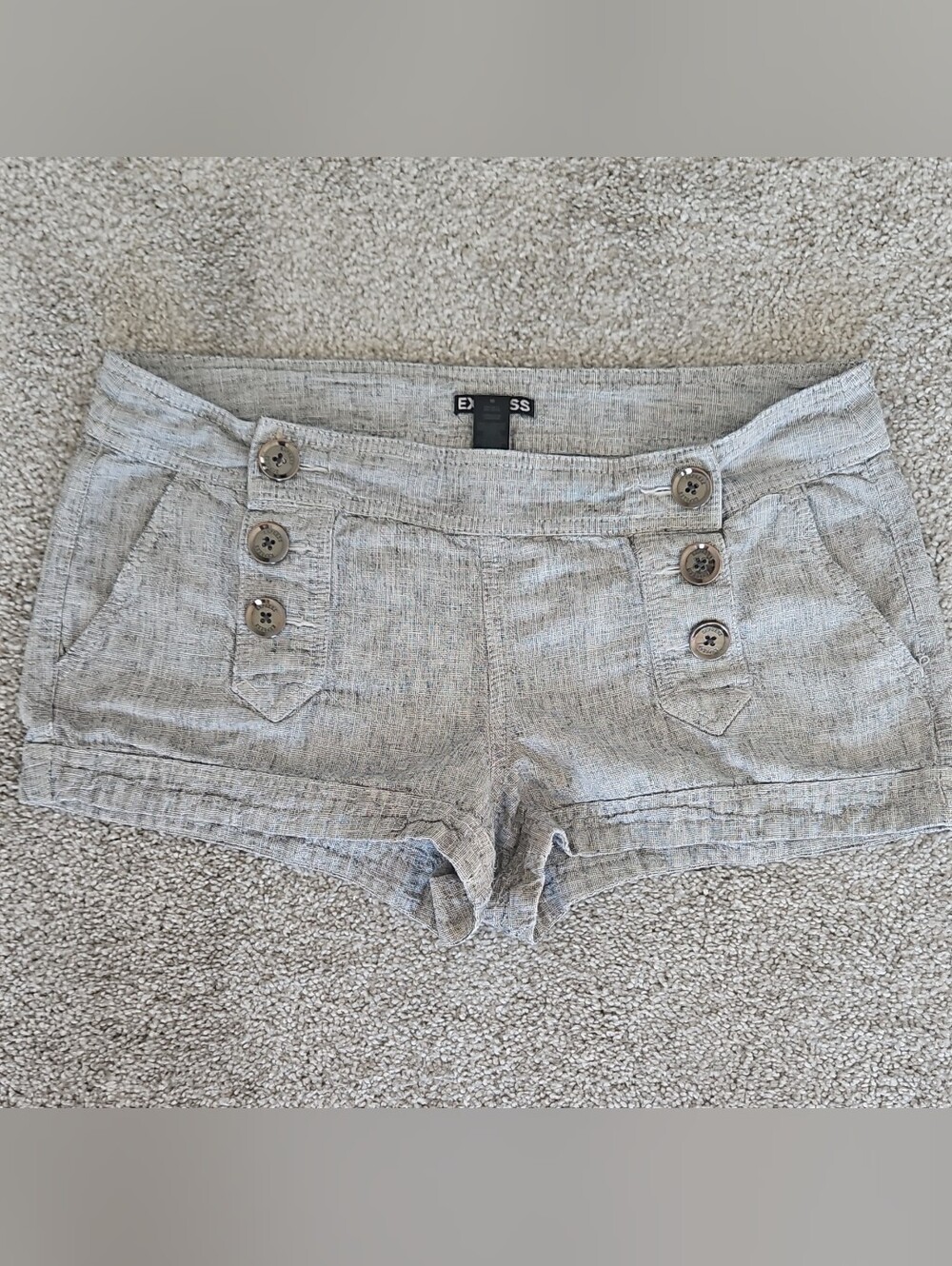 Express Gray Linen-Blend Women's Button Front Shorts